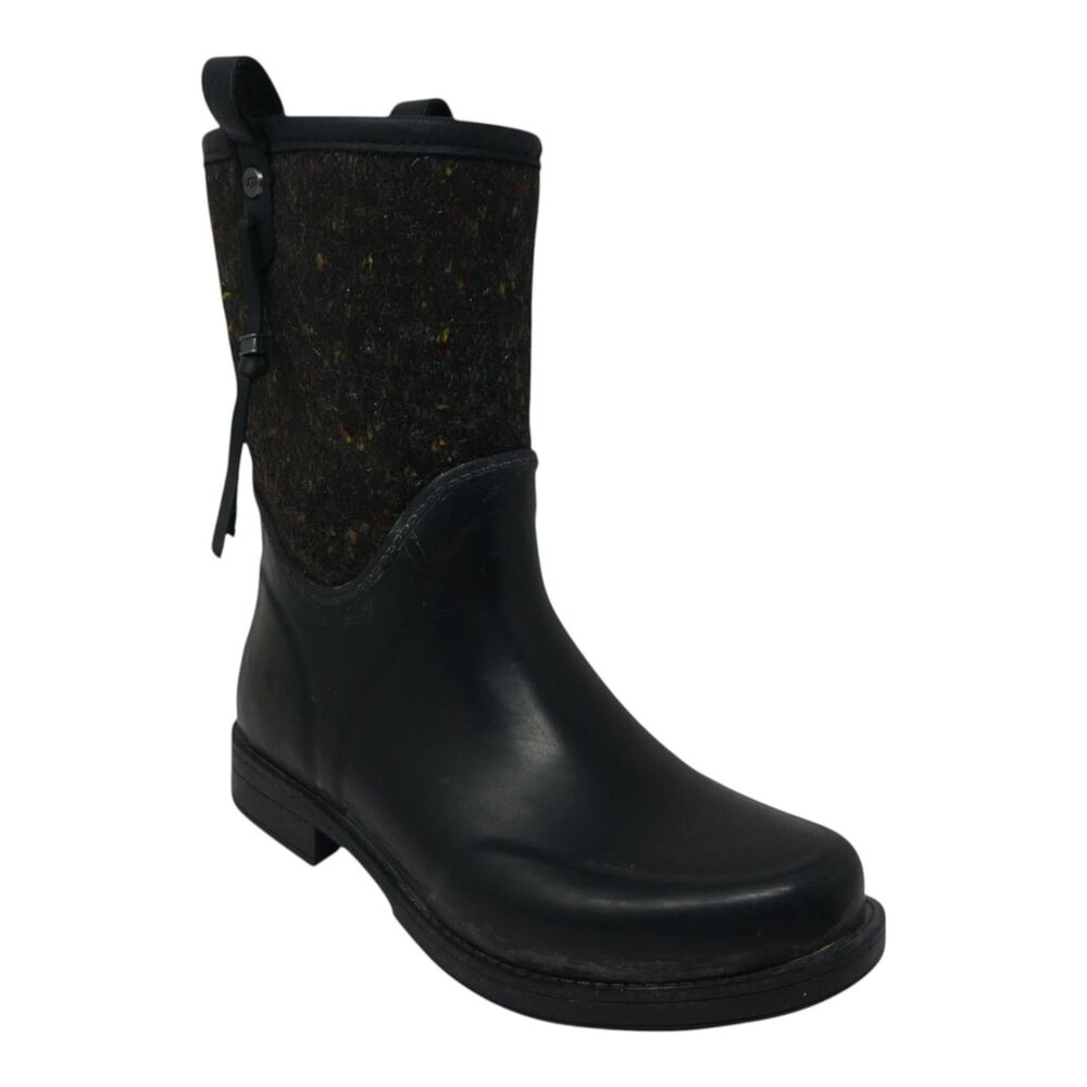 UGG Black Leather & Olive Tweed Winter Rain Boots